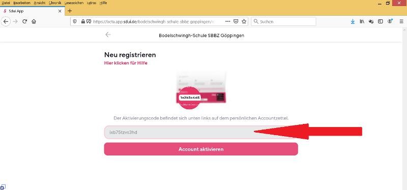 Aktivierungscode eingeben