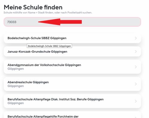 Postleitzahl eingeben